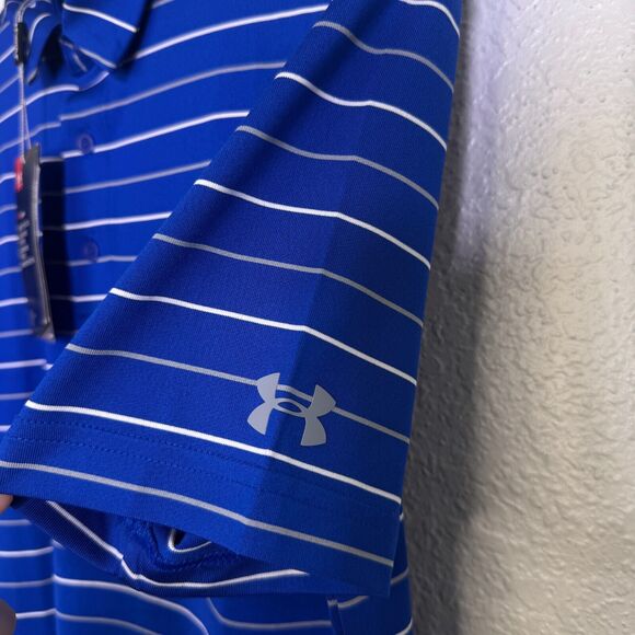 Under Armour Polo Shirt Men Small Loose Fit Heat Gear Stripe Golf Business NEW - Picture 5 of 10